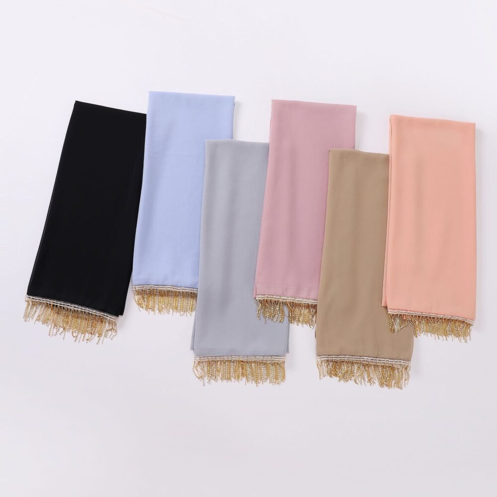 Chiffon Hijab With Metalic Fringe