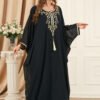 Tassel Decor Embroidered Black Chiffon Katan