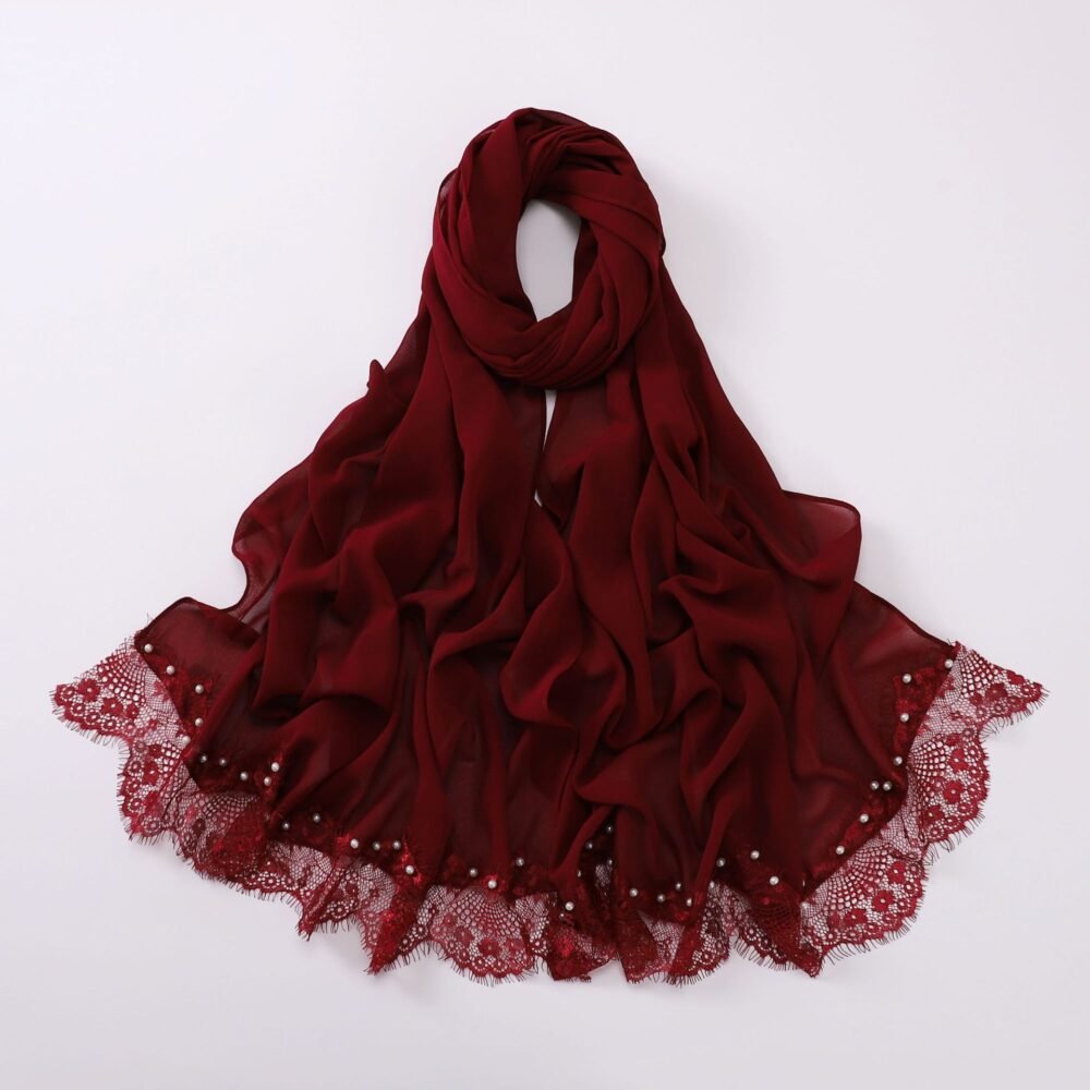 Lace Trim Women Headscarf Chiffon Hijab