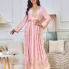 Gold Foil Belted Moroccan Pink Caftan