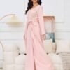 Pearl Decor Beads Embroidered Pink Kaftan Dress