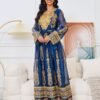 Beaded Embroidered Blue Kaftan Dress