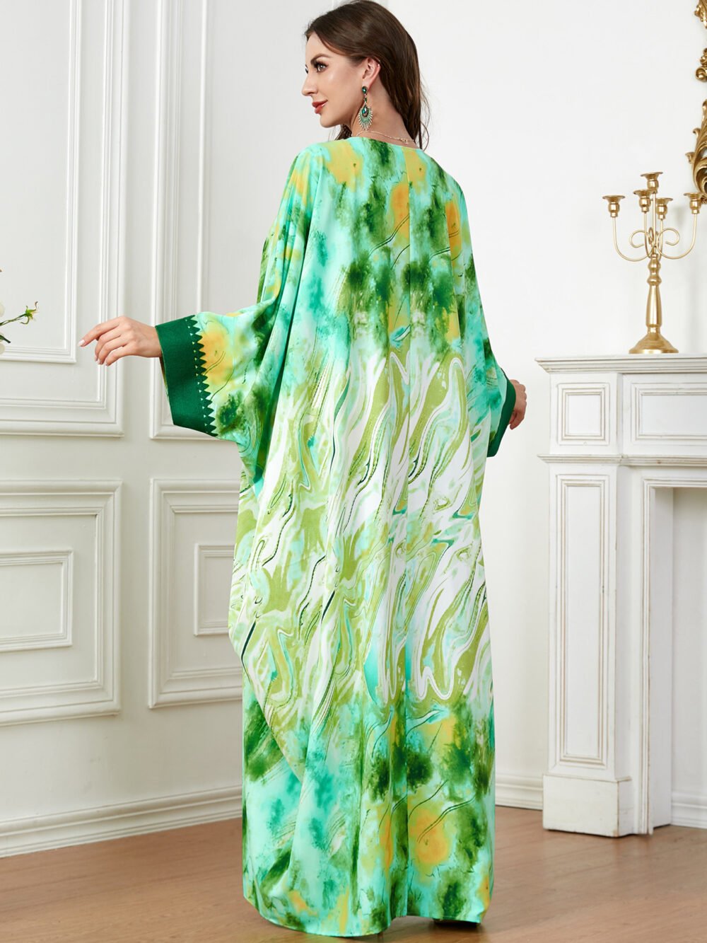 Oversized Watercolor Pattern Polyester Kaftan