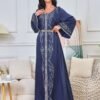 Hot Drilling Diamond Belted Kaftan Rhinestone Dress