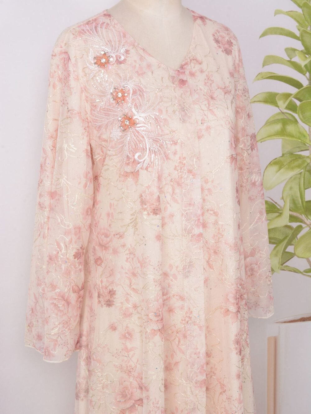 Diamond Embroidered Floral Kaftan Dress