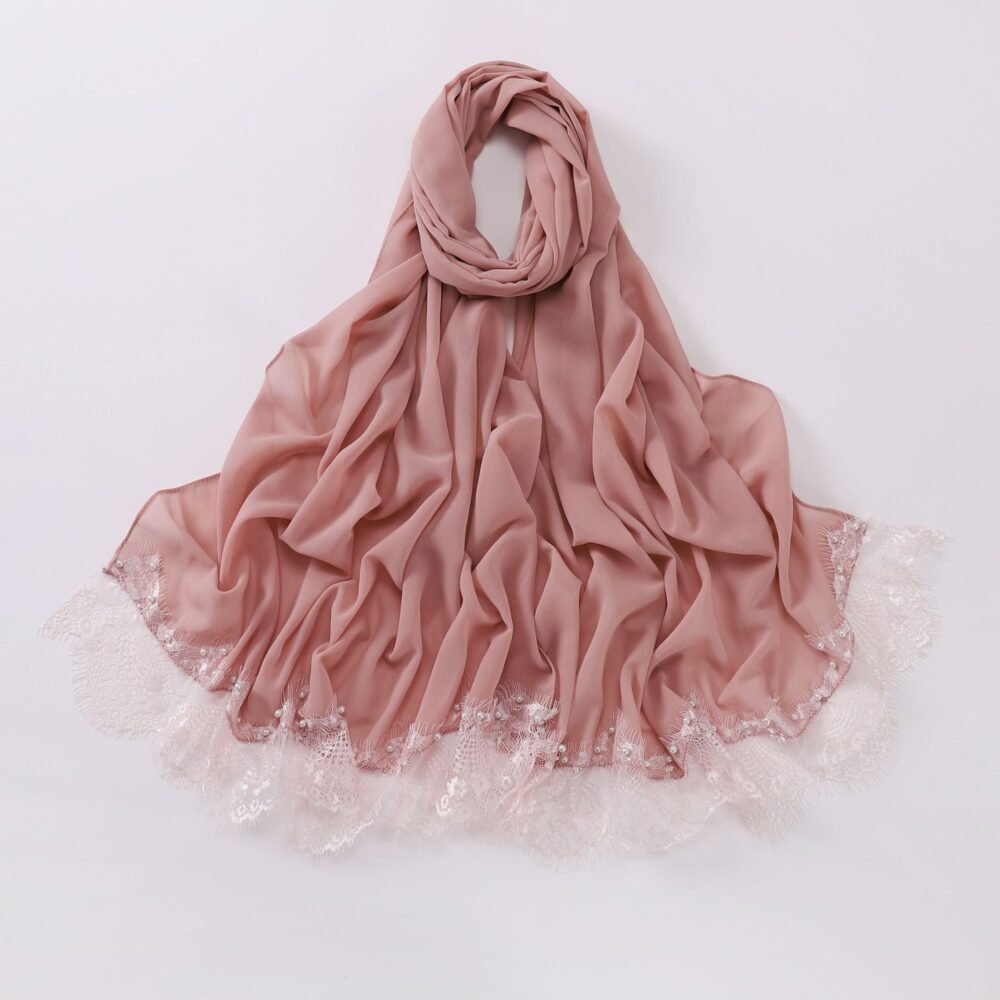 Lace Trim Women Headscarf Chiffon Hijab