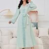 Pearl Decor Beads Embroidered Mint Green Kaftan Dress