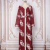 V Neckline Maroon Embroidered Muslim Abaya Dress