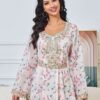 Round Neckline Floral Embroidered Kaftan Dress