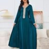 Lace Up embellishment Dark Green Muslim Abaya Dress