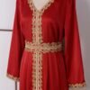 Beaded Red Kaftan Dress With Belt