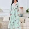 Mint Green Chiffon Embroidered Kaftan Dress