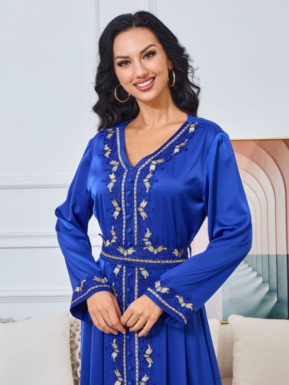 Embroidered Blue Kaftan Dress