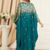 Gold Foil Green Long Sleeve Floor Length Kaftan Robe