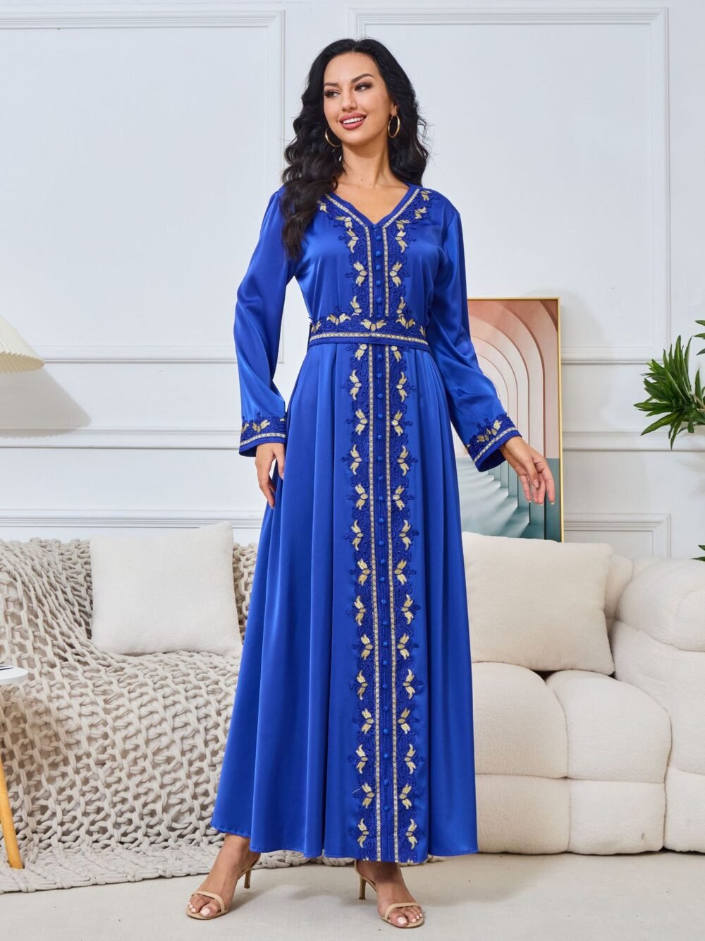 Embroidered Blue Kaftan Dress