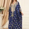 Gold Foil Tassel Decor Blue Muslim Traditional Kaftan