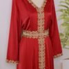 Beaded Red Kaftan Dress With Belt