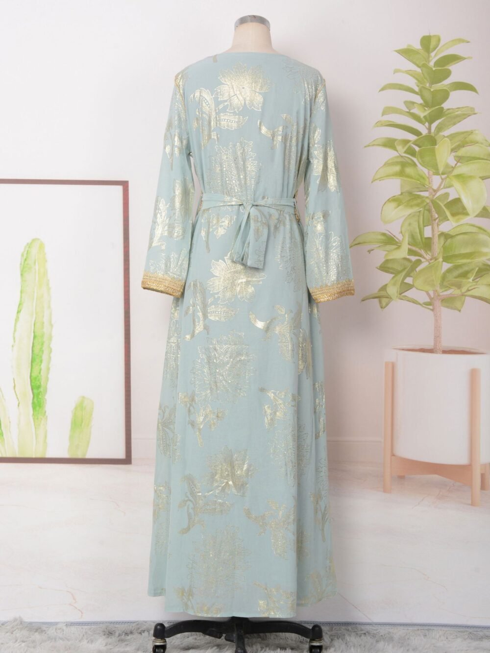 Gold Foil Belted Kaftan Dress