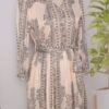 V Neckline Printed Pleated Abaya Dress