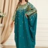 Gold Foil Green Long Sleeve Floor Length Kaftan Robe