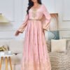 Gold Foil Belted Moroccan Pink Caftan