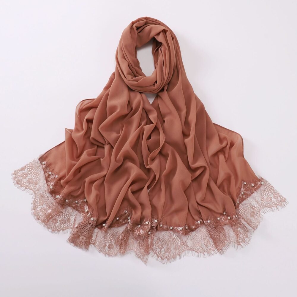 Lace Trim Women Headscarf Chiffon Hijab