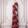 V Neckline Maroon Embroidered Muslim Abaya Dress