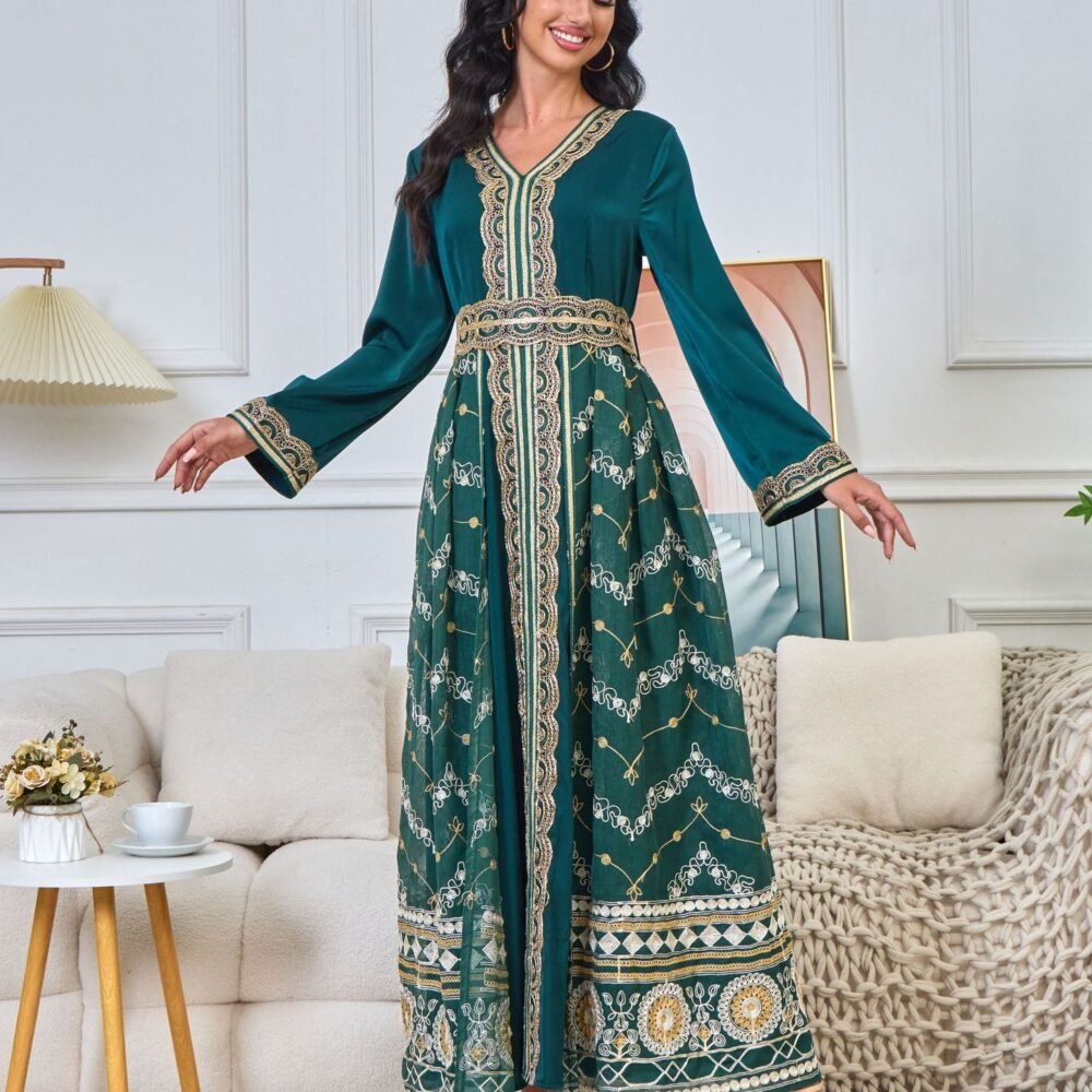 Luxurious Embroidered Green Caftan