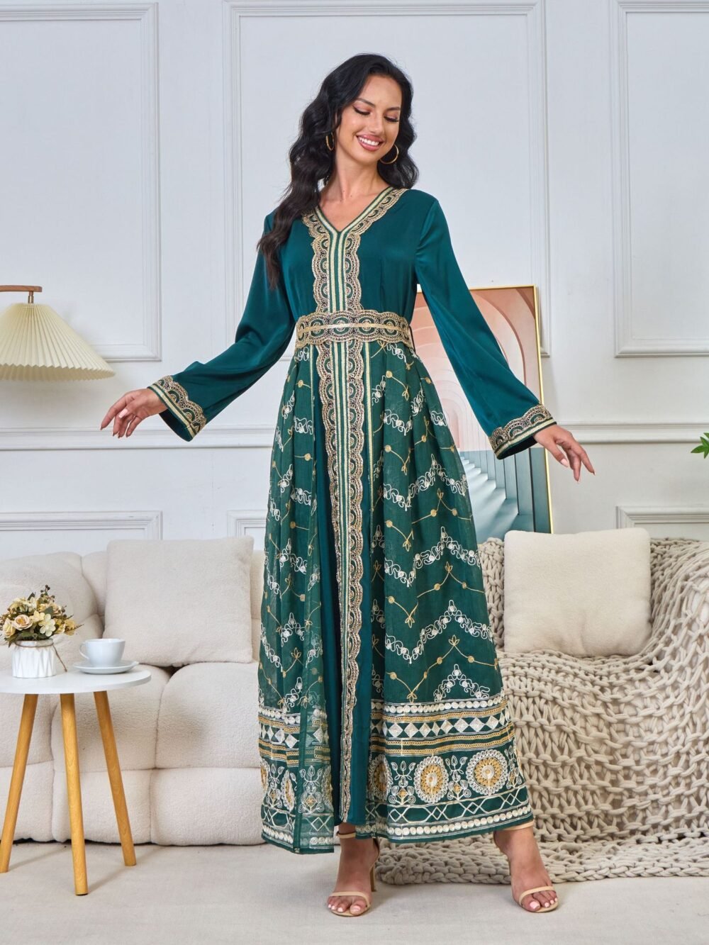 Luxurious Embroidered Green Caftan