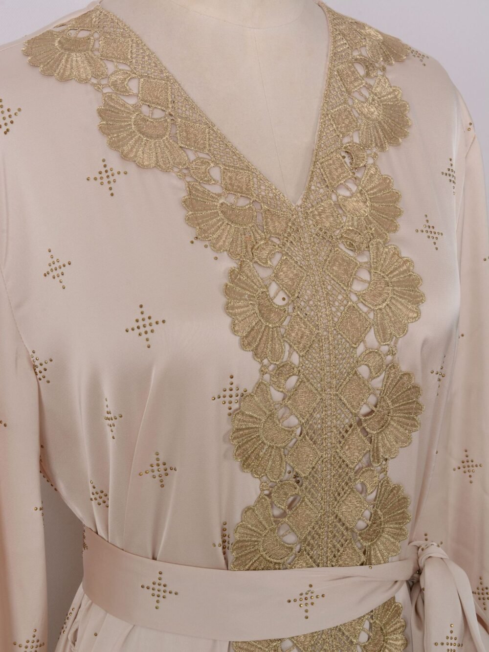 Rhinestone Embroidered Satin Kaftan